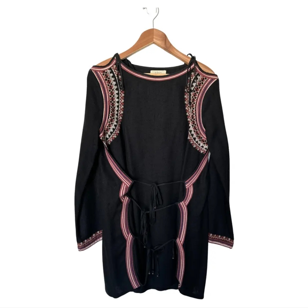 Doen Black Dress with Pink Embroidery